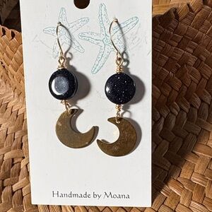 Black stone Crescent Earrings
